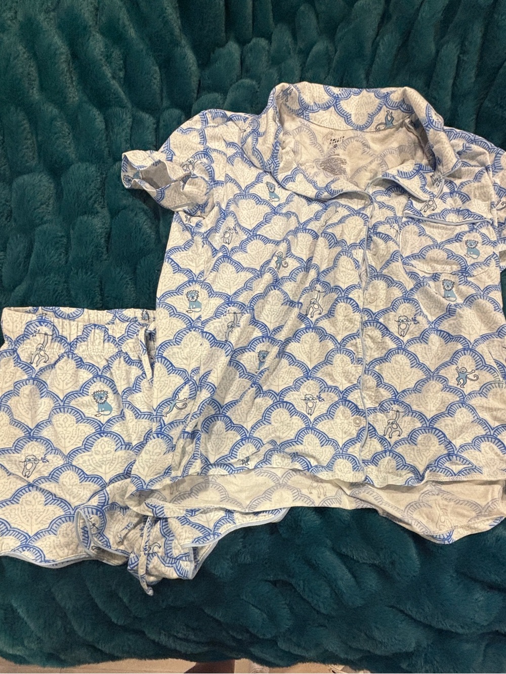 Roller Rabbit Blue and White Printed Cotton sleep set 
Size s